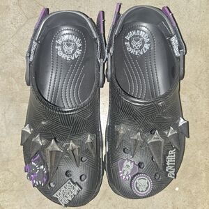 CROCS Black and Purple Panther Clogs